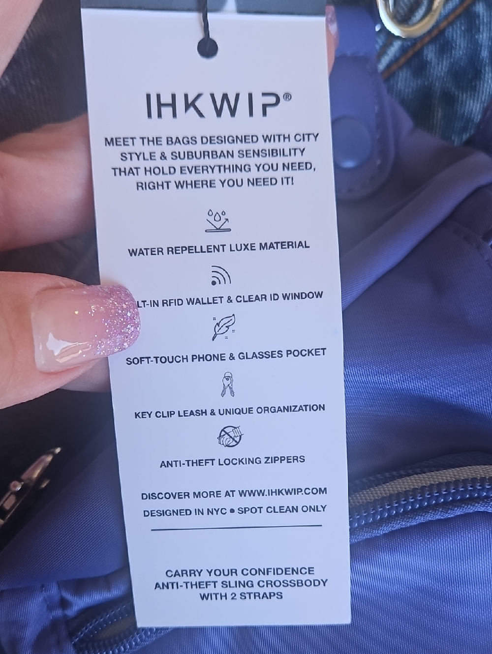 IHKWIP Confidence Anti Theft Sling Crossbody Marlin Blue - Picture 6 of 13